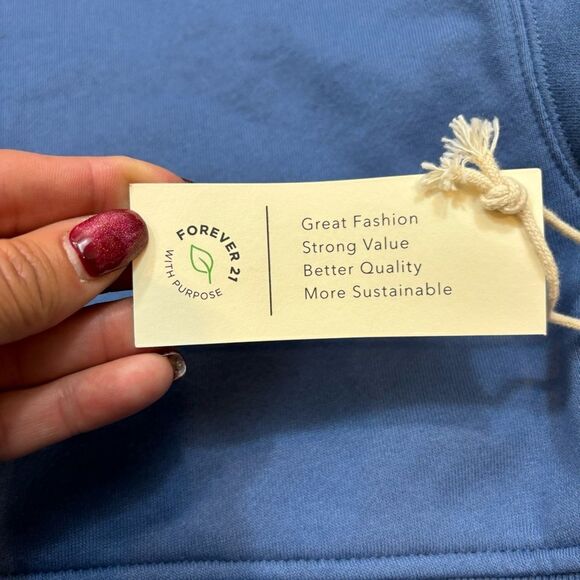 Ladies Brand New Forever 21 with Purpose Blue Cropped Hoodie Size Small - Picture 9 of 11